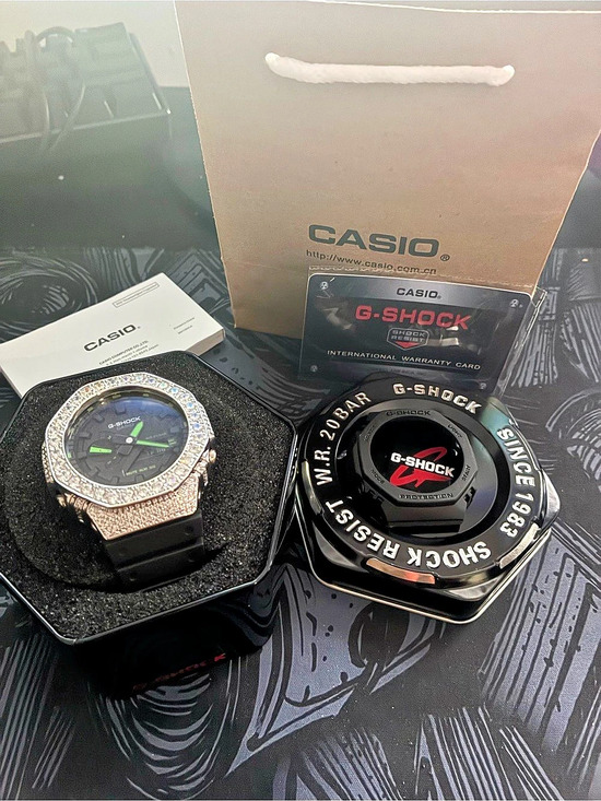 Casio Other - Casio G-Shock GA-2100 Custom Diamond Mod Watch Black & Silver